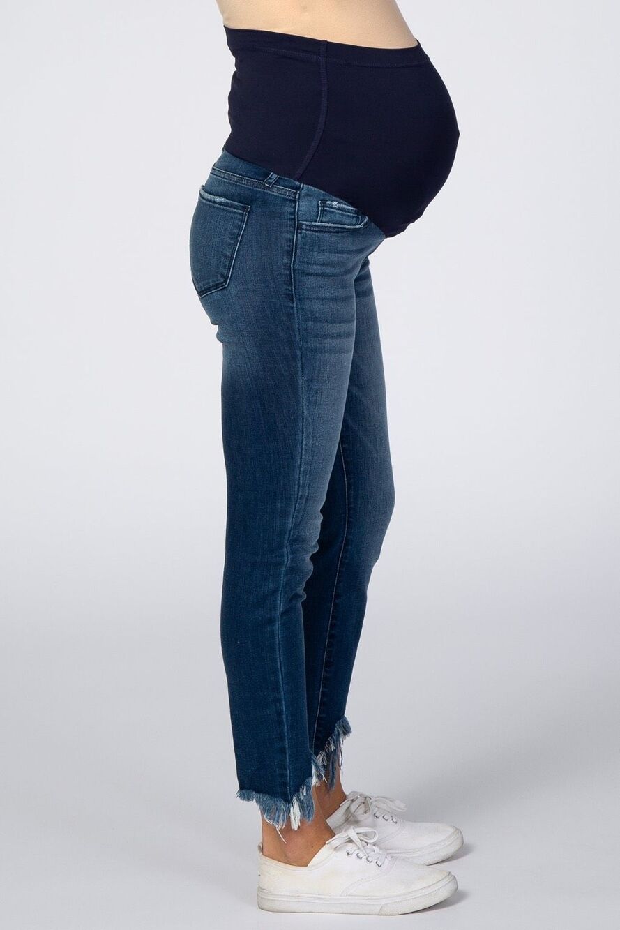 Pink blush Navy Blue Distressed Fringe Hem Maternity Jeans size 29 - Picture 2 of 8